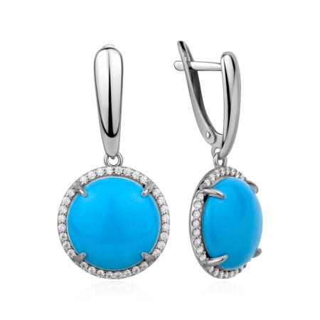 Серьги из серебра с бирюзой и фианитами в ювелирном интернет-магазине