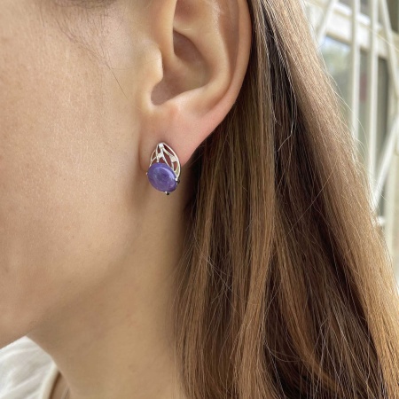 Серьги из серебра с чароитами и фианитами