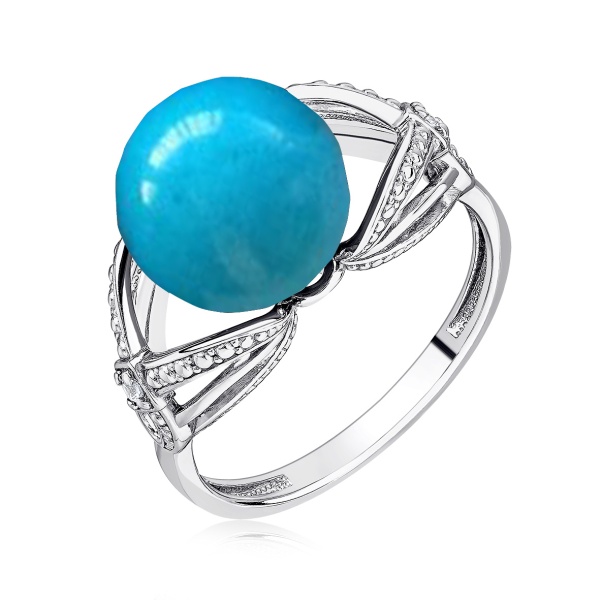 Кольцо из серебра с бирюзой и фианитами со скидкой