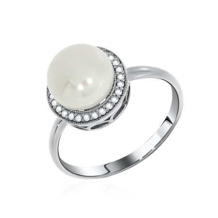 Купить кольцо из серебра с жемчугом и фианитами в интернет-магазине KRASNOE