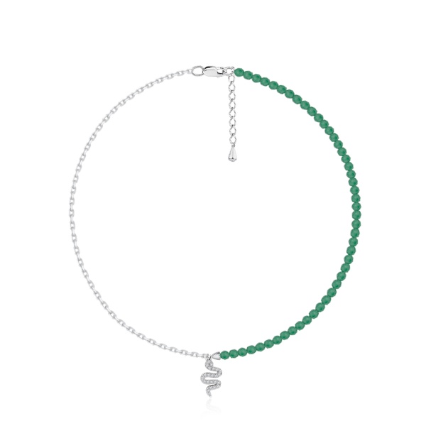 Колье из серебра с фианитами и агатами 8340395649-16-40-60