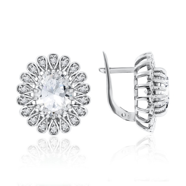 Серьги из серебра с фианитами со скидкой