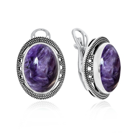 Серьги из серебра с чароитами 2310460981 от KRASNOE, металл Серебро, вставка Чароит