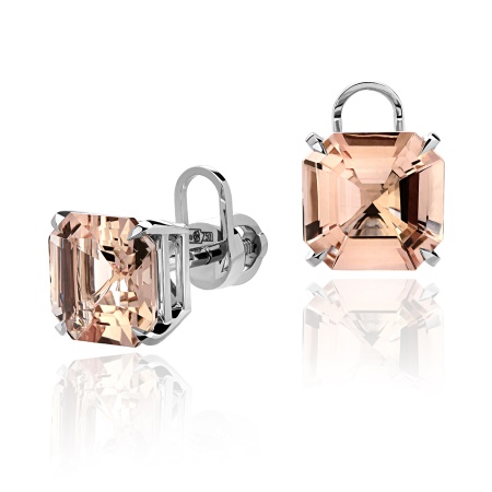 Пусеты из золота с морганитами elegant foursquare 2740582696 от KRASNOE, металл Золото, вставка Морганит