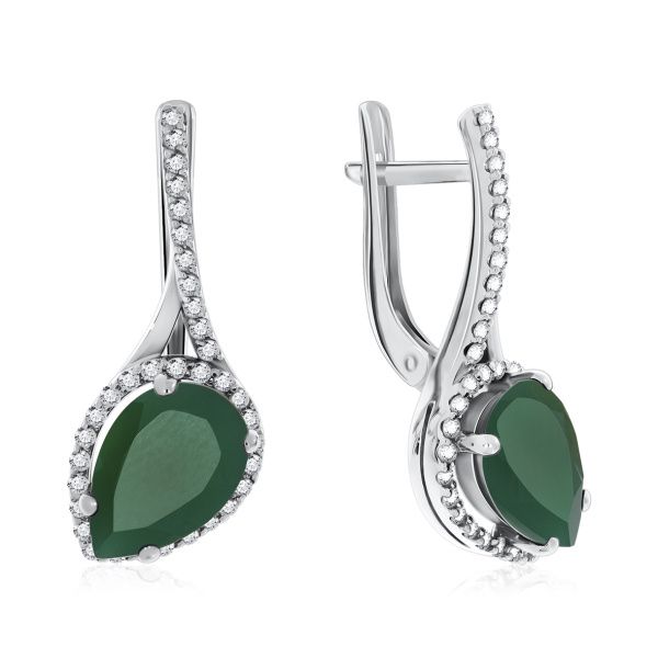 Серьги из серебра с агатами и фианитами со скидкой Серьги из серебра с агатами и фианитами со скидкой
