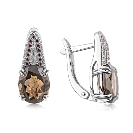 Серьги из серебра с топазами и фианитами 2340101949л-41 от KRASNOE, металл Серебро, вставка Раухтопаз