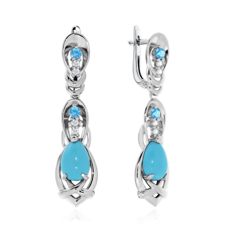 Серьги из серебра с бирюзой и фианитами 2340270945 от KRASNOE, металл Серебро, вставка 
