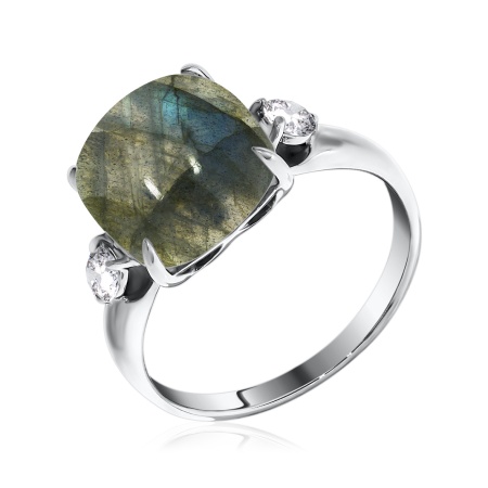 Купить кольцо из серебра с лабрадоритом и фианитами в интернет-магазине KRASNOE