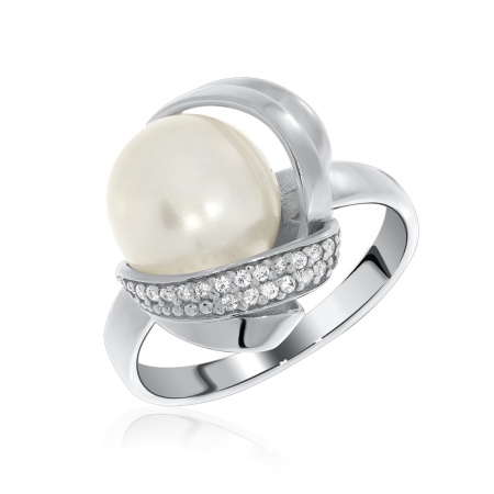 Купить кольцо из серебра с жемчугом и фианитами в интернет-магазине KRASNOE