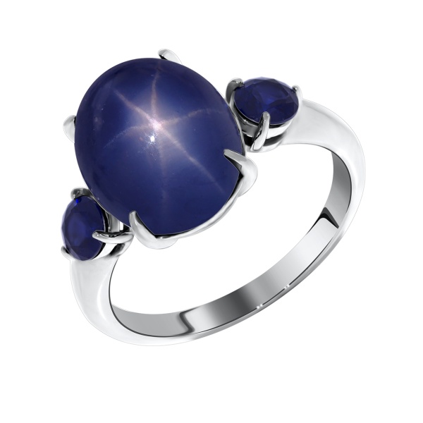 Кольцо из серебра с сапфир звездчатыйом и ситаллами со скидкой