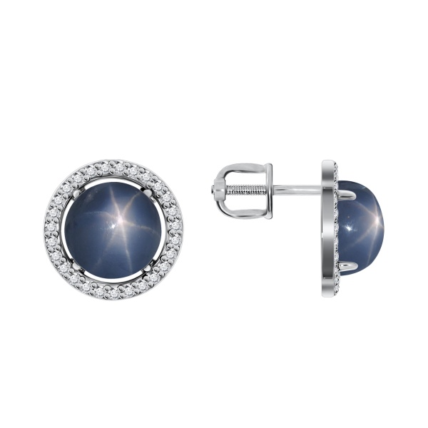 Пусеты из серебра с сапфир звездчатыйами и фианитами