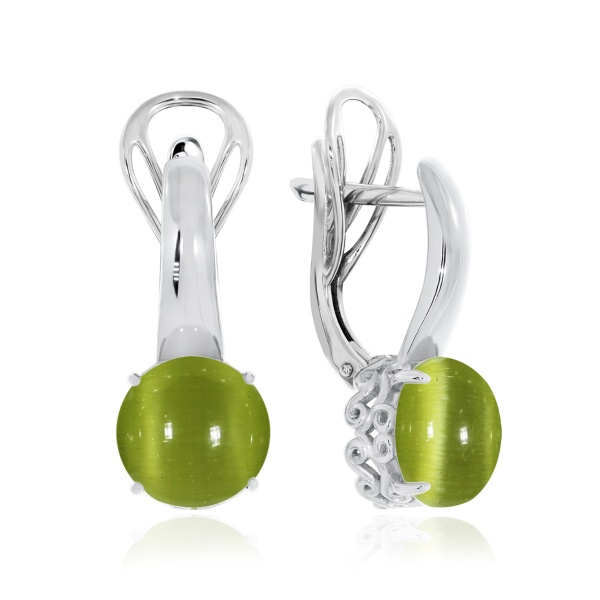 Серьги из серебра с кошачий глазами 2340261263-57 от KRASNOE, металл Серебро, вставка Кошачий глаз