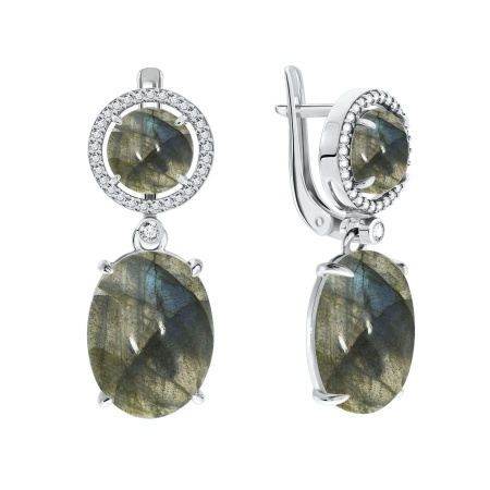 Серьги из серебра с лабрадоритами и фианитами