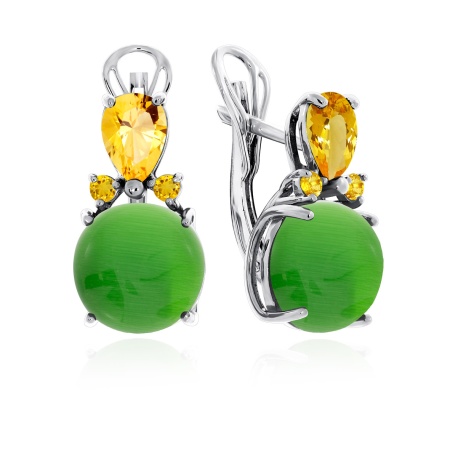 Серьги из серебра с кошачий глазами и цитринами 2340260935-62 от KRASNOE, металл Серебро, вставка Кошачий глаз