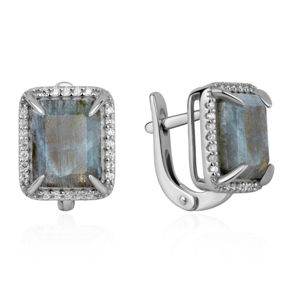 Серьги из серебра с лабрадоритами и фианитами