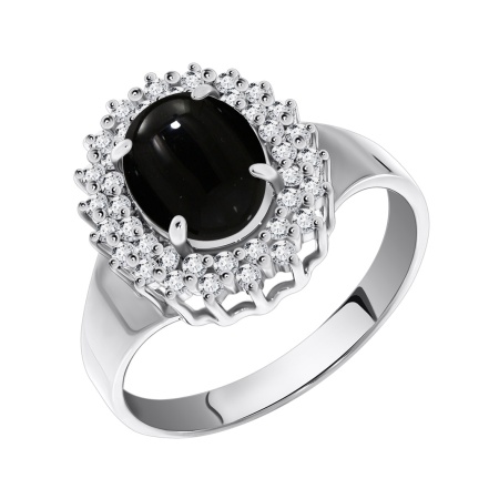 Кольцо из серебра с агатом и фианитами со скидкой