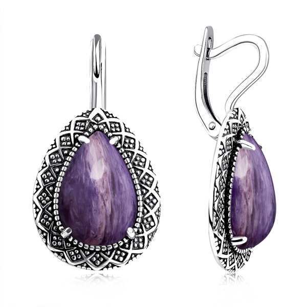 Серьги из серебра с чароитами 2310465062 от KRASNOE, металл Серебро, вставка Чароит