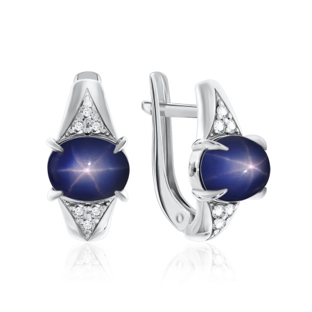 Серьги из серебра с сапфир звездчатыйами и фианитами 2340940372л-8 от KRASNOE, металл Серебро, вставка Сапфир Звездчатый