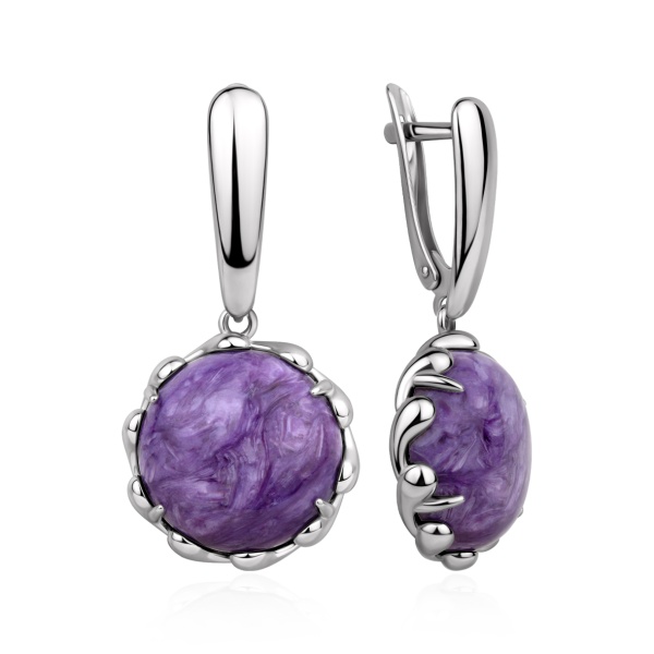 Серьги из серебра с чароитом