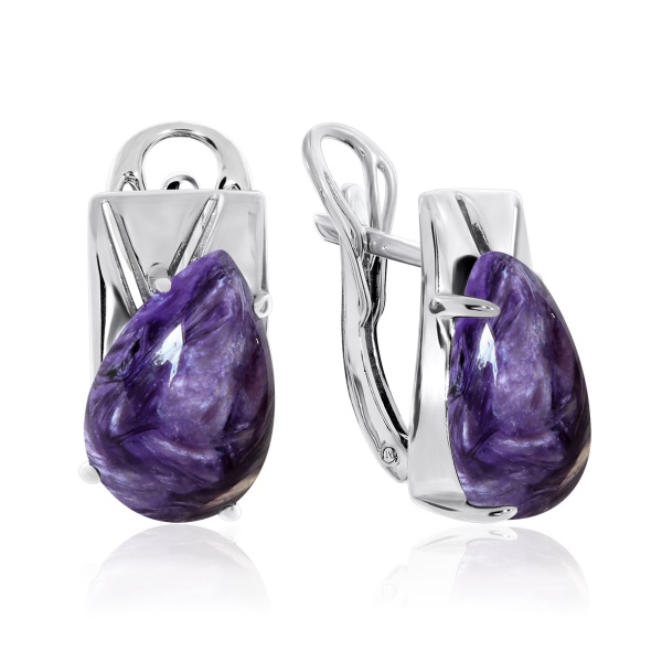 Серьги из серебра с чароитом