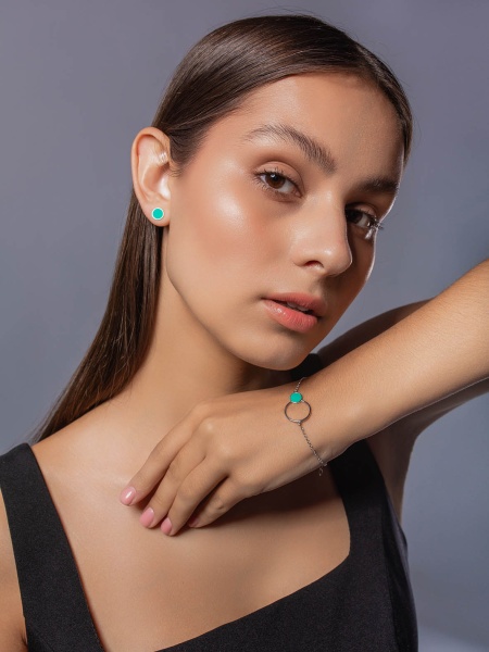 Пусеты из серебра с эмалью