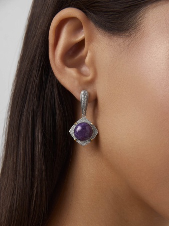 Серьги из серебра с чароитами 2317462403 от KRASNOE, металл Серебро, вставка Чароит