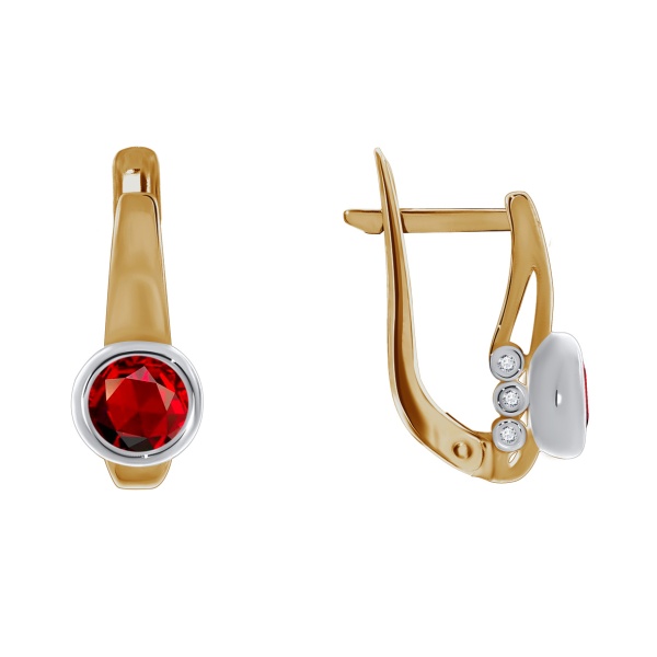 Серьги из золота с гранатами и фианитами