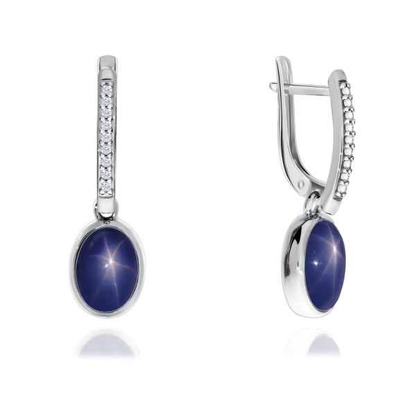 Серьги из серебра с звездчатыми сапфирами и фианитами 2340940375л-8 от KRASNOE, металл Серебро, вставка Сапфир Звездчатый Серьги из серебра с звездчатыми сапфирами и фианитами 2340940375л-8 от KRASNOE, металл Серебро, вставка Сапфир Звездчатый