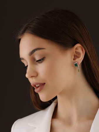 Серьги из серебра с агатами, ситаллами и фианитами 2340392662л-60 от KRASNOE, металл Серебро, вставка Агат