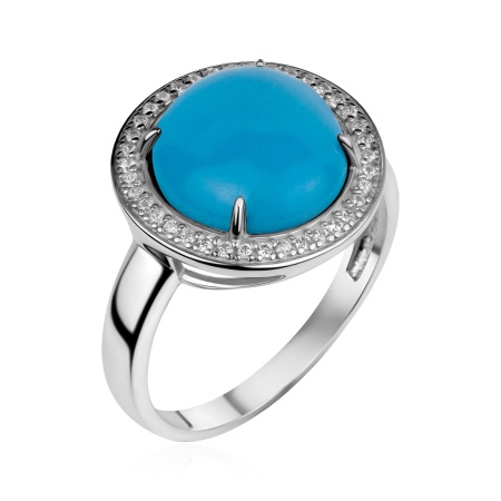 Купить кольцо из серебра с бирюзой и фианитами в интернет-магазине KRASNOE