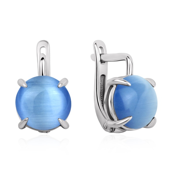Серьги из серебра с кошачим глазом
