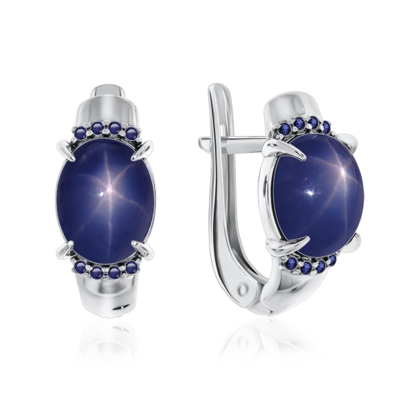 Серьги из серебра с сапфиром звездчатым