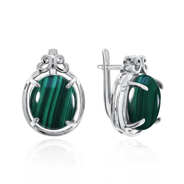 Серьги из серебра с малахитами со скидкой