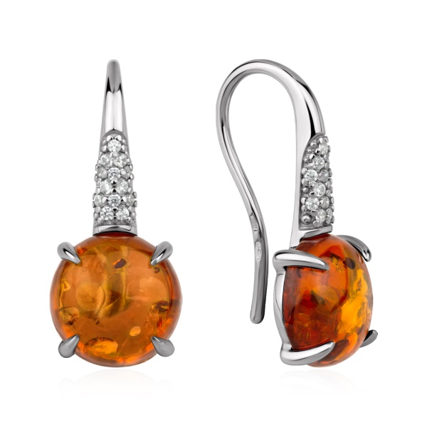 Серьги из серебра с янтарём и фианитами