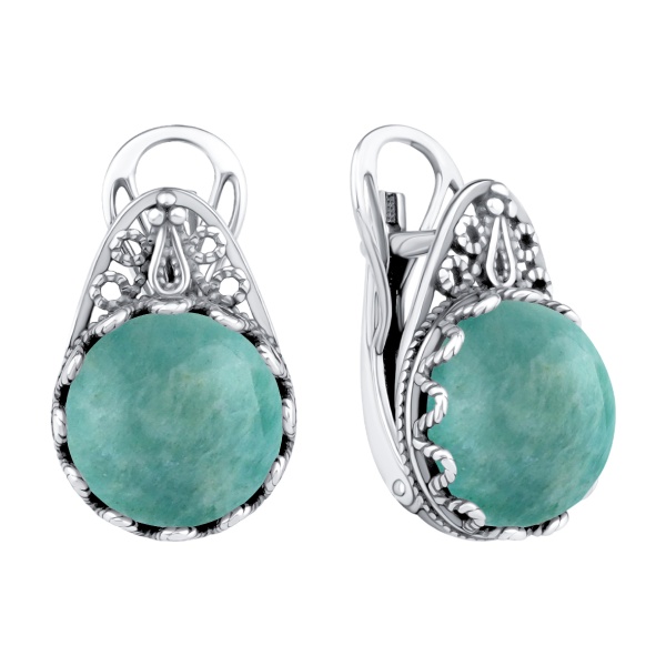 Серьги из серебра с амазонитами 2310375777 от KRASNOE, металл Серебро, вставка Амазонит