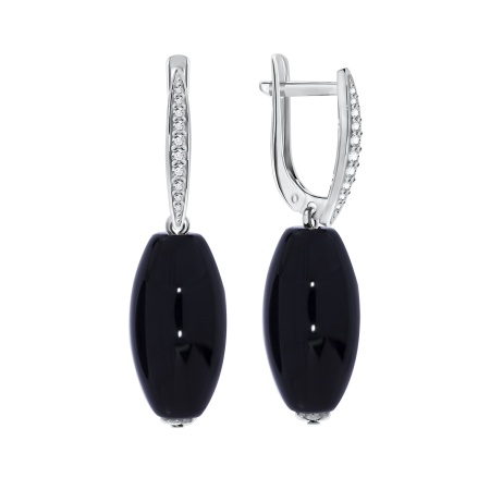 Серьги из серебра с ониксами и фианитами 2340430324л-1 от KRASNOE, металл Серебро, вставка Оникс