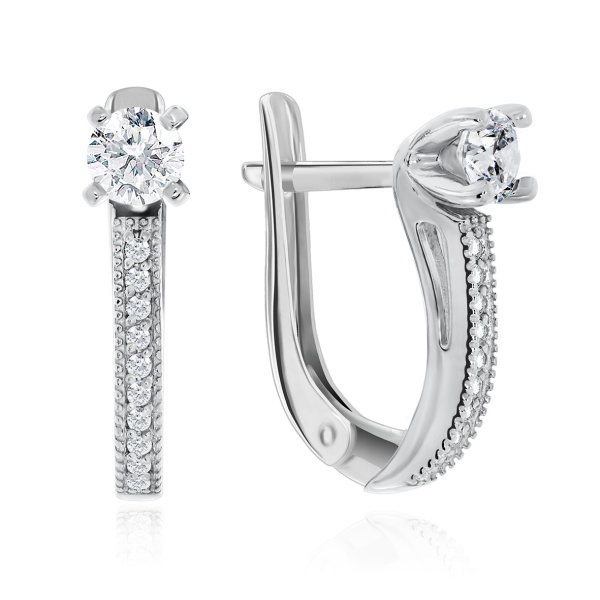 Серьги из серебра с фианитами со скидкой
