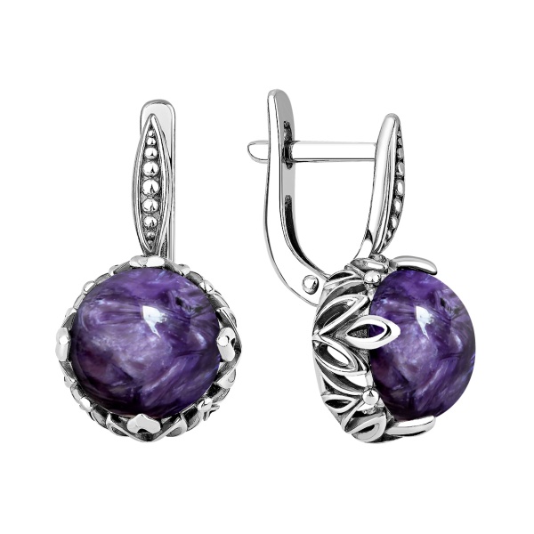 Серьги из серебра с чароитами