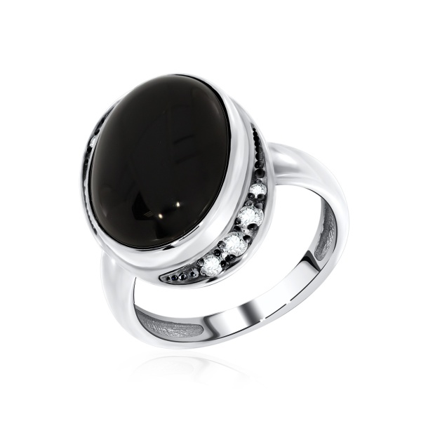 Кольцо из серебра с агатом и фианитами со скидкой