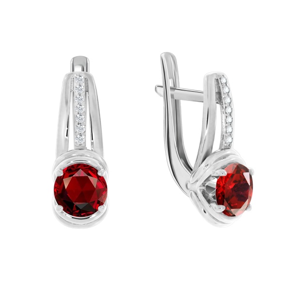 Серьги из серебра с гранатами и фианитами