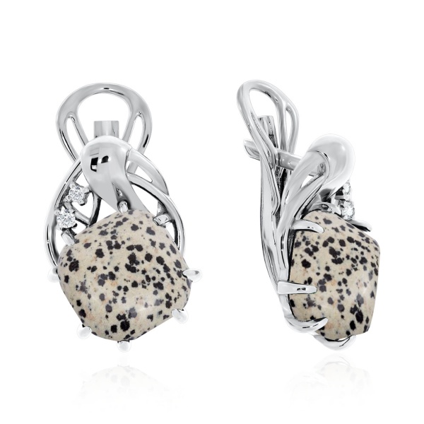 Серьги из серебра с яшмой и фианитами