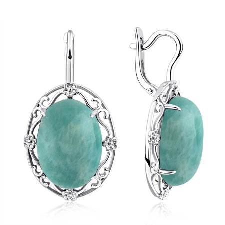 Серьги из серебра с амазонитами 2340375064 от KRASNOE, металл Серебро, вставка Амазонит