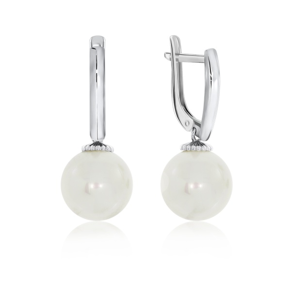 Серьги из серебра с жемчугом 2340240821 от KRASNOE, металл Серебро, вставка Жемчуг Имитация