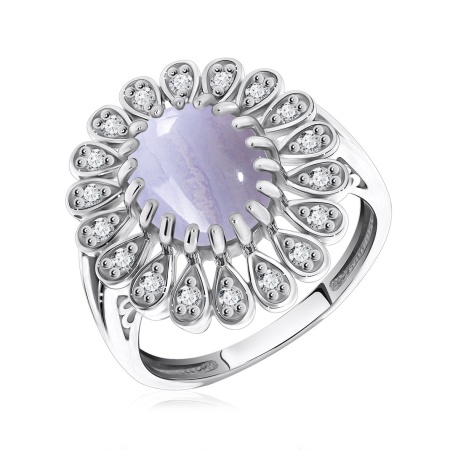 Кольцо из серебра с агатом и фианитами со скидкой