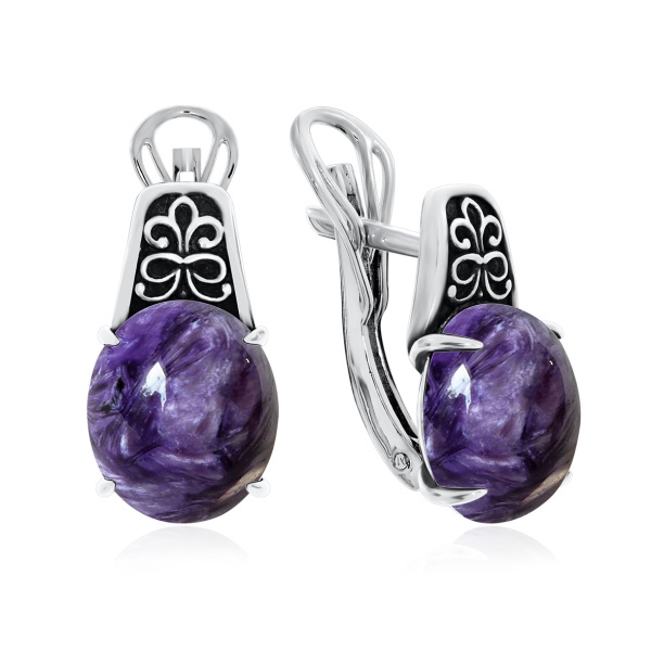 Серьги из серебра с чароитами 2310460993 от KRASNOE, металл Серебро, вставка Чароит