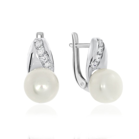 Серьги из серебра с жемчугами и фианитами