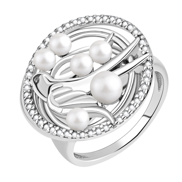 Купить кольцо из серебра с жемчугом и фианитами в интернет-магазине KRASNOE Купить кольцо из серебра с жемчугом и фианитами в интернет-магазине KRASNOE