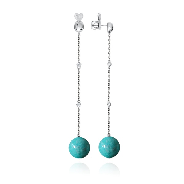 Пусеты из серебра с агатами и фианитами