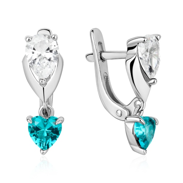 Серьги из серебра с фианитами и ситаллами в ювелирном интернет-магазине