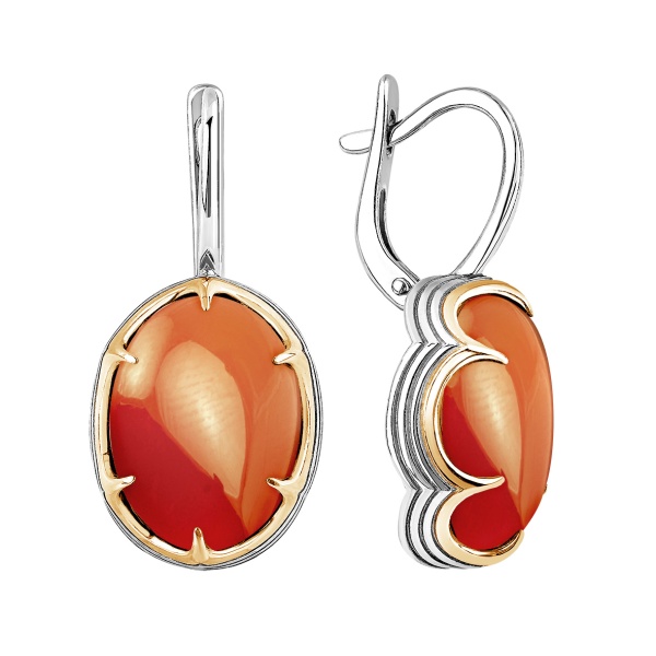 Серьги из серебра с сердоликами 2317685175 от KRASNOE, металл Серебро, вставка Сердолик